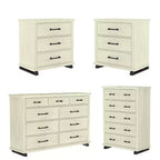 Festivo 4pc Contemporary Bedroom Chest Dresser and Nightstand Set Saw Cut Off-White: Includes Storage & Horizontal Dresser