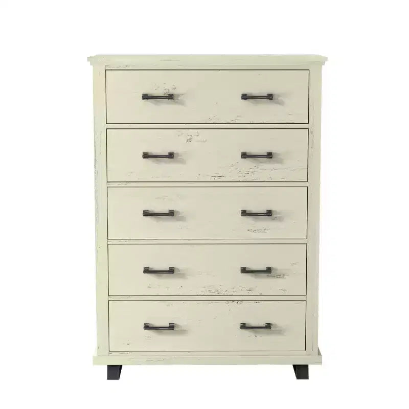 Festivo 4pc Contemporary Bedroom Chest Dresser and Nightstand Set Saw Cut Off-White: Includes Storage & Horizontal Dresser