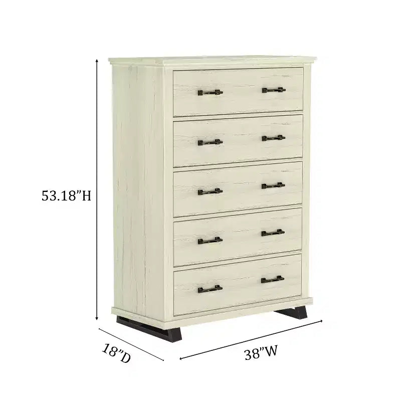 Festivo 4pc Contemporary Bedroom Chest Dresser and Nightstand Set Saw Cut Off-White: Includes Storage & Horizontal Dresser