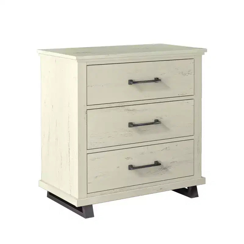 Festivo 4pc Contemporary Bedroom Chest Dresser and Nightstand Set Saw Cut Off-White: Includes Storage & Horizontal Dresser