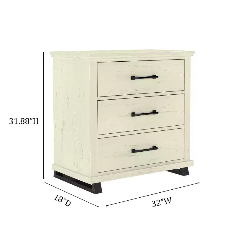 Festivo 4pc Contemporary Bedroom Chest Dresser and Nightstand Set Saw Cut Off-White: Includes Storage & Horizontal Dresser