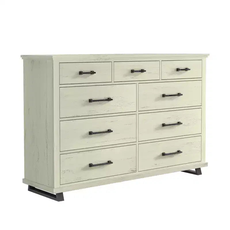 Festivo 4pc Contemporary Bedroom Chest Dresser and Nightstand Set Saw Cut Off-White: Includes Storage & Horizontal Dresser