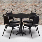 Flash Furniture 36'' vierkante tafelset van laminaat met X-voet en 4 trapeziumvormige banketstoelen met rugleuning