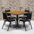 Flash Furniture 36'' vierkante tafelset van laminaat met X-voet en 4 trapeziumvormige banketstoelen met rugleuning