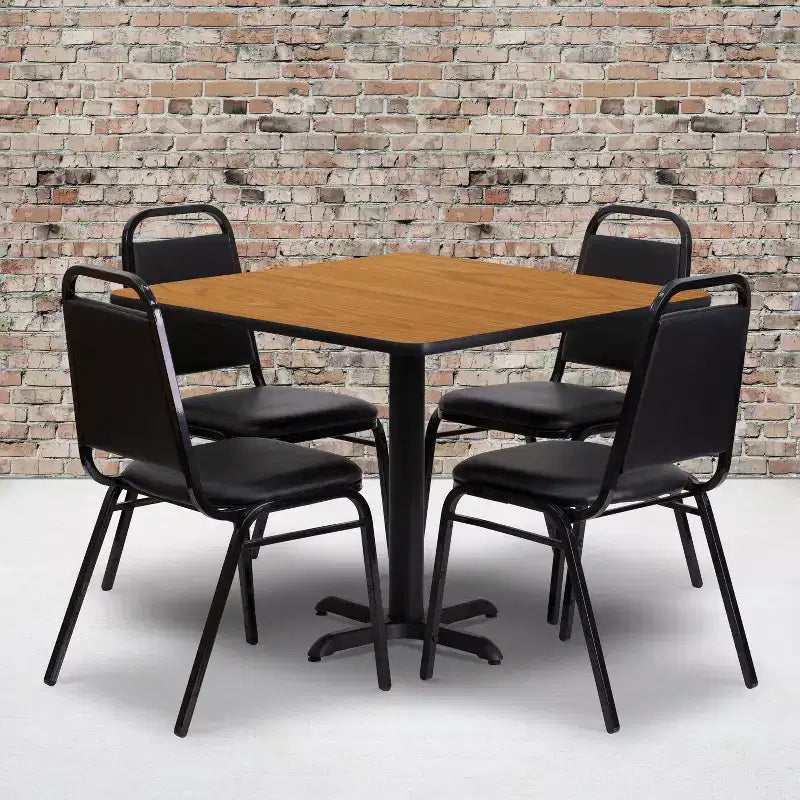 Flash Furniture 36'' vierkante tafelset van laminaat met X-voet en 4 trapeziumvormige banketstoelen met rugleuning