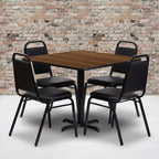 Flash Furniture 36'' vierkante tafelset van laminaat met X-voet en 4 trapeziumvormige banketstoelen met rugleuning