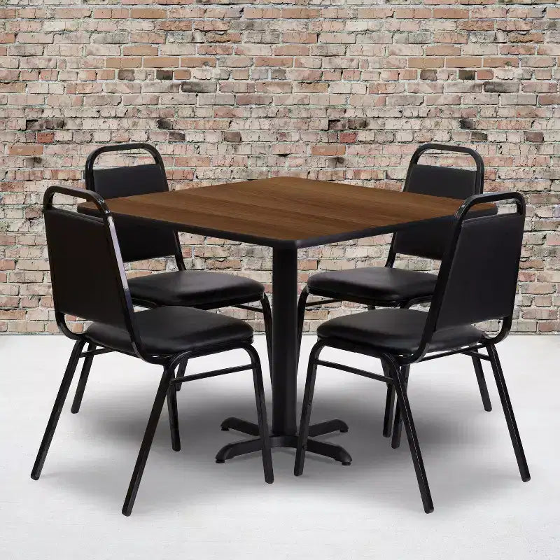 Flash Furniture 36'' vierkante tafelset van laminaat met X-voet en 4 trapeziumvormige banketstoelen met rugleuning