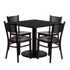 Emma and Oliver 36 Square Black Laminate Table Set, 4 Grid Back Metal Chairs