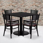 Emma and Oliver 36 Square Black Laminate Table Set, 4 Grid Back Metal Chairs