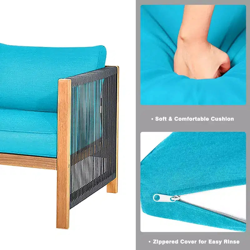 Costway 8PCS Wooden Patio Furniture Set Cushioned Sofa W/Rope Armrest White\Turquoise\Red