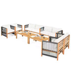 Costway 8PCS Wooden Patio Furniture Set Cushioned Sofa W/Rope Armrest White\Turquoise\Red