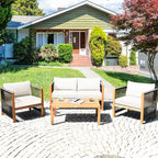 Costway 8PCS Wooden Patio Furniture Set Cushioned Sofa W/Rope Armrest White\Turquoise\Red
