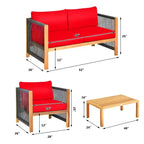 Costway 8PCS Wooden Patio Furniture Set Cushioned Sofa W/Rope Armrest White\Turquoise\Red