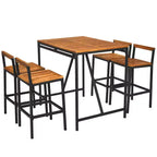 Ensemble de table haute et tabourets de jardin en rotin 5 pièces Costway, plateau en bois d’acacia avec trou pour parasol