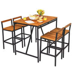 Ensemble de table haute et tabourets de jardin en rotin 5 pièces Costway, plateau en bois d’acacia avec trou pour parasol