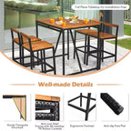 Ensemble de table haute et tabourets de jardin en rotin 5 pièces Costway, plateau en bois d’acacia avec trou pour parasol