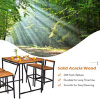 Ensemble de table haute et tabourets de jardin en rotin 5 pièces Costway, plateau en bois d’acacia avec trou pour parasol