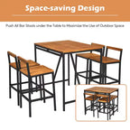 Ensemble de table haute et tabourets de jardin en rotin 5 pièces Costway, plateau en bois d’acacia avec trou pour parasol