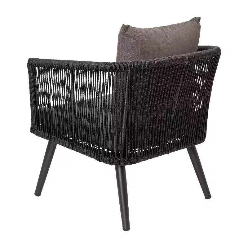 Merrick Lane tuinmeubelset voor buiten met 4 delen: zwarte loveseat en 2 stoelen met gevlochten aluminium frame en salontafel, met grijze kussens