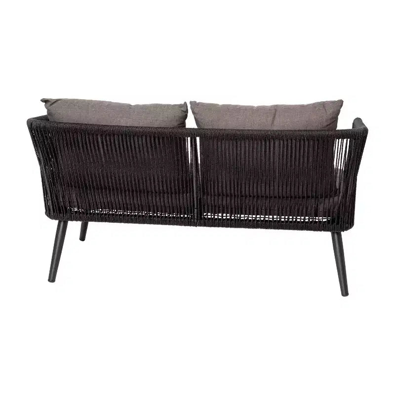 Merrick Lane tuinmeubelset voor buiten met 4 delen: zwarte loveseat en 2 stoelen met gevlochten aluminium frame en salontafel, met grijze kussens