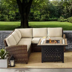 Bradenton 4-delige loungeset van wicker voor buiten met vuurtafel - Crosley