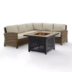 Bradenton 4-delige loungeset van wicker voor buiten met vuurtafel - Crosley