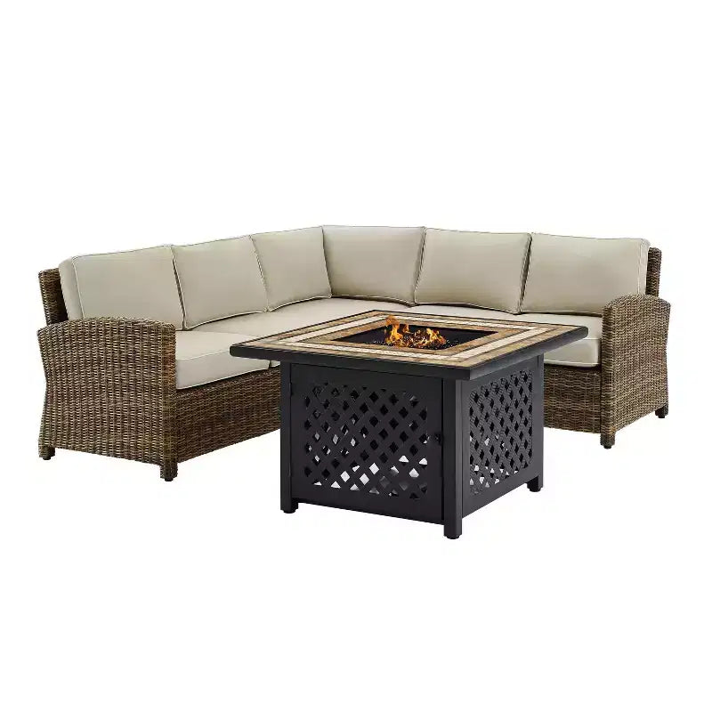 Bradenton 4-delige loungeset van wicker voor buiten met vuurtafel - Crosley