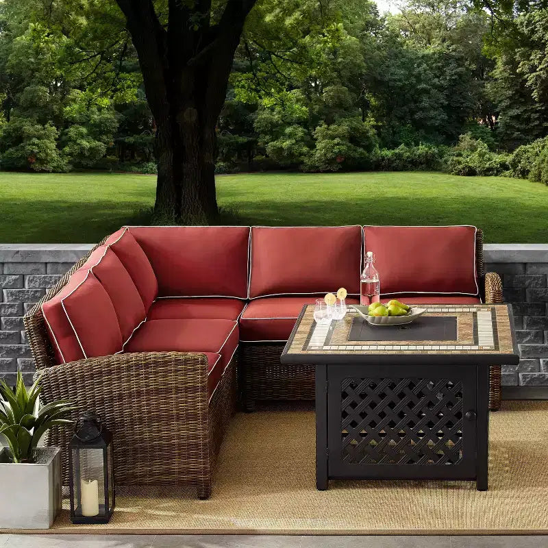 Bradenton 4-delige loungeset van wicker voor buiten met vuurtafel - Crosley