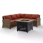 Bradenton 4-delige loungeset van wicker voor buiten met vuurtafel - Crosley