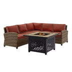 Bradenton 4-delige loungeset van wicker voor buiten met vuurtafel - Crosley