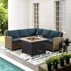 Bradenton 4-delige loungeset van wicker voor buiten met vuurtafel - Crosley