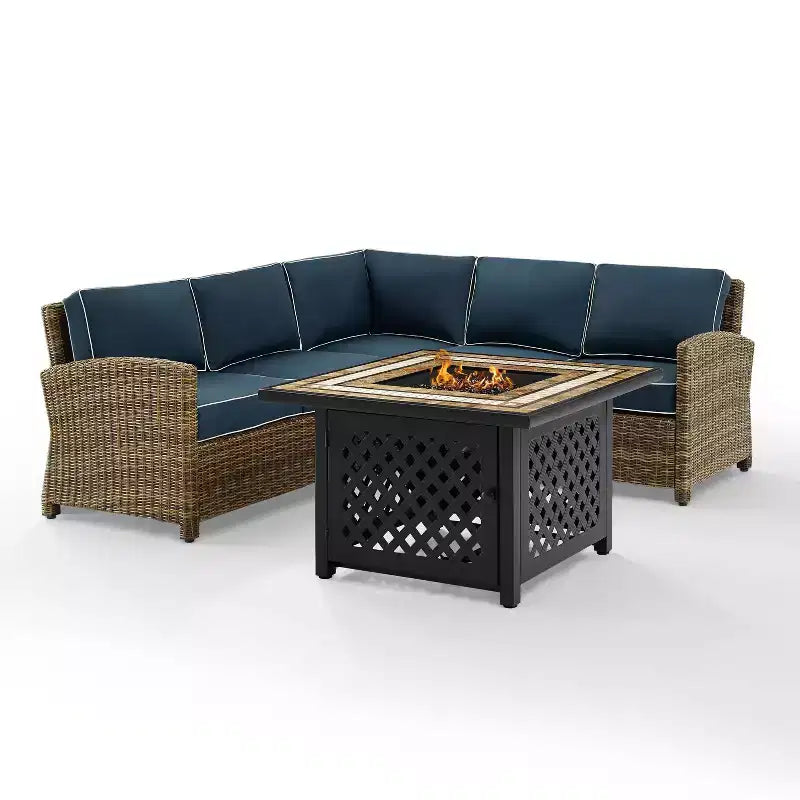 Bradenton 4-delige loungeset van wicker voor buiten met vuurtafel - Crosley