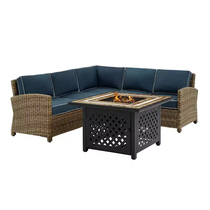 Bradenton 4-delige loungeset van wicker voor buiten met vuurtafel - Crosley
