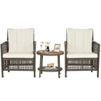 Costway Patiojoy 3PCS Patio Rattan Furniture Set Cushioned Sofas Wood Table Top W/Shelf