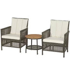 Costway Patiojoy 3PCS Patio Rattan Furniture Set Cushioned Sofas Wood Table Top W/Shelf