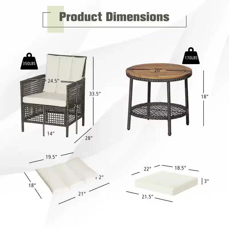 Costway Patiojoy 3PCS Patio Rattan Furniture Set Cushioned Sofas Wood Table Top W/Shelf