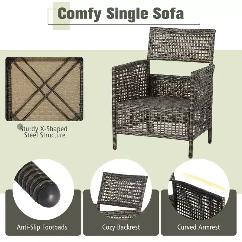 Costway Patiojoy 3PCS Patio Rattan Furniture Set Cushioned Sofas Wood Table Top W/Shelf