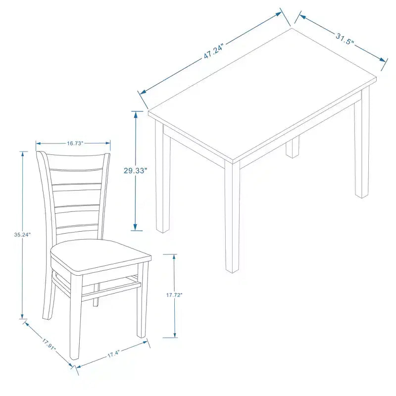 Glenwillow Home 48 houten eettafel met eetkamerstoelen met lattenrug, eetkamerset (3- of 5-delige set)