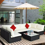 Costway 7PCS Patio Rattan Furniture Set Sectional Sofas Off White & Grey Cushion Covers