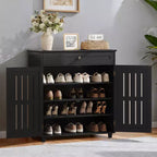 Armario de almacenamiento de zapatos de madera de 4 niveles con puertas de persiana