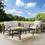 Crosley 3pc Kaplan Steel Outdoor Seating Furniture Set with Loveseat, Chair & Coffee Table
