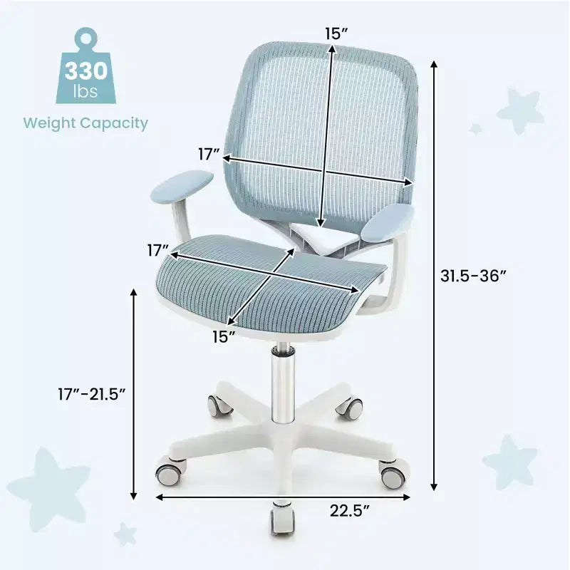 Kids Swivel Mesh Desk Chair Adjustable Height for Ages 6-15