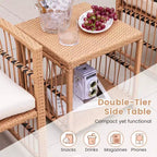 Costway 5-delige loungeset voor de patio van rotan wicker, met salontafel met 2 niveaus en 2 voetenbankjes