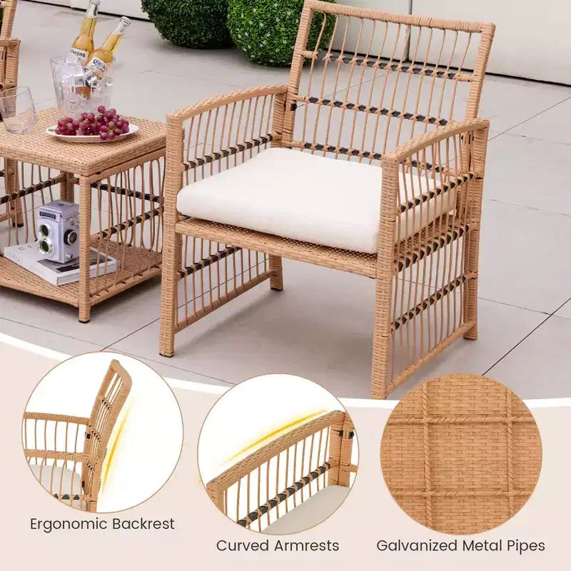Costway 5-delige loungeset voor de patio van rotan wicker, met salontafel met 2 niveaus en 2 voetenbankjes