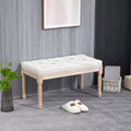 French Vintage Tufted Linen Bedroom Bench with Wood Legs