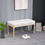Banco de dormitorio vintage francés capitoné de lino con patas de madera