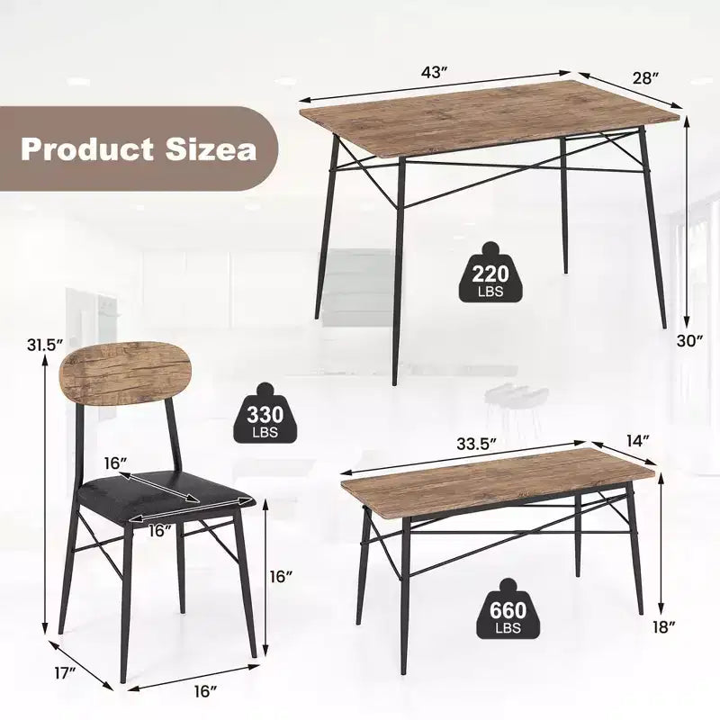Costway 4 Piece Dining Table Set with Bench & 2 Faux Leather Upholstered Chairs for Kitchen