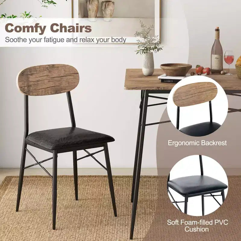 Costway 4 Piece Dining Table Set with Bench & 2 Faux Leather Upholstered Chairs for Kitchen