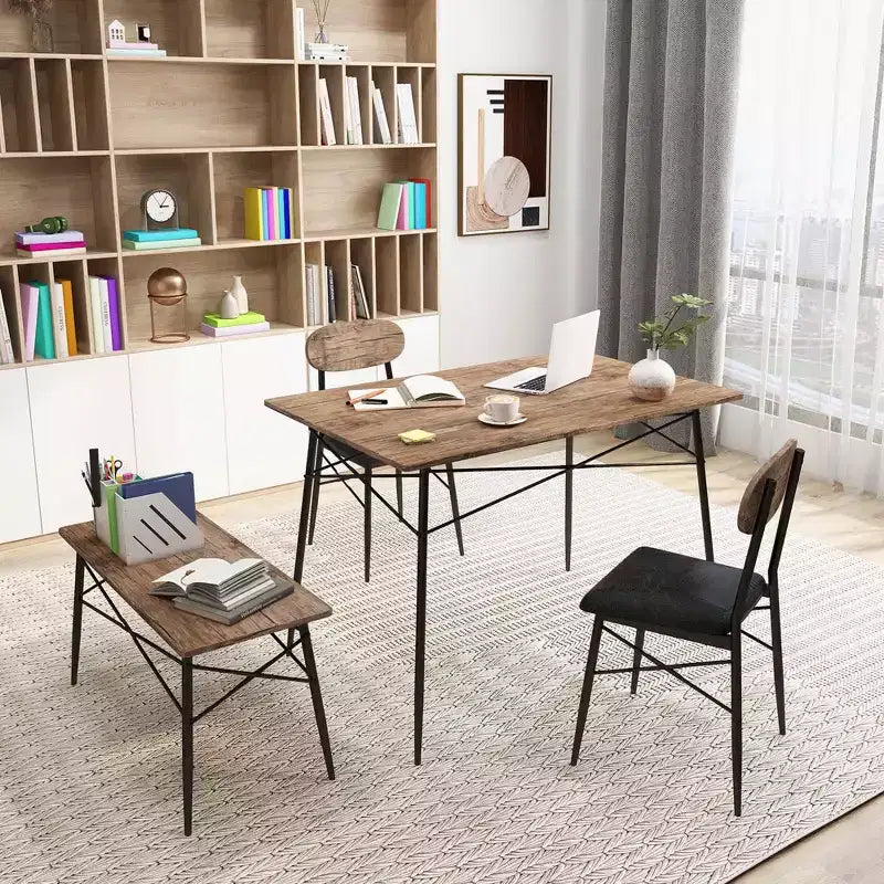 Costway 4 Piece Dining Table Set with Bench & 2 Faux Leather Upholstered Chairs for Kitchen