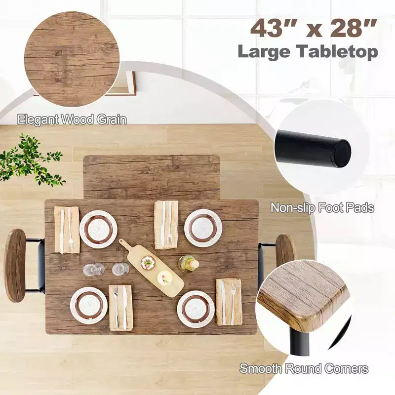 Costway 4 Piece Dining Table Set with Bench & 2 Faux Leather Upholstered Chairs for Kitchen